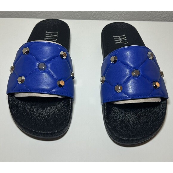 INC International Concepts Peymin Cobalt Quilted Studded Slides Sandals SIZE 8 - Picture 5 of 8
